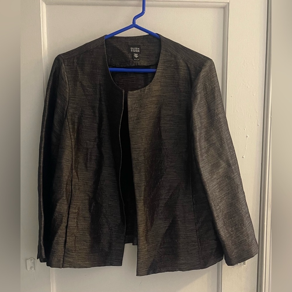 Eileen Fisher Silk Wool Open Lightweight Blazer Size M